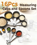 Measuring Cups And Spoons Set With Metric And US Measurements For Dry And Liquid 16 Piece Kitchen Tool Set Built To Handle Your Cooking Like A Pro Black