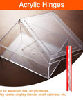Premium Top Shelf Heavy Duty Invisible Acrylic Hinges With Rust Proof Stainless Steel Shaft Self Adhesive Continuous Piano Hinge Three Pack for DIY kitchen cabinets, showcasing clear acrylic hinges for display cases.