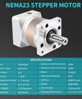 Planetary gearbox 50:1 reducer with NEMA23 mount; silver square flange, beige gear body, 8mm output shaft
