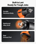 Heavy Duty 1/2 Inch Drive Pneumatic Impact Wrench Delivers Badass 1100 Foot Pounds Reverse Torque And Smooth 7500 Rpm Free Speed With Four Quick Adjustments And A Lightweight Aluminum Frame Crafted For No Sweat Under The Hood Auto Repair showing durable aluminum body, reinforced alloy anvil, and rear exhaust port.