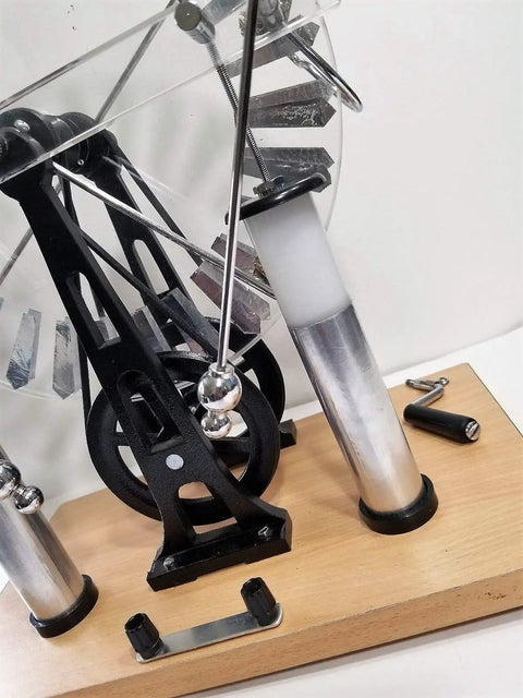 Wimshurst Static Electricity Generator With Wooden Stand Heavy Duty Lab Machine Featuring 12 Inch Discs And Leyden Jars High Voltage Demonstration For Classroom, Workshop And Science Hobbyists close-up on wooden base