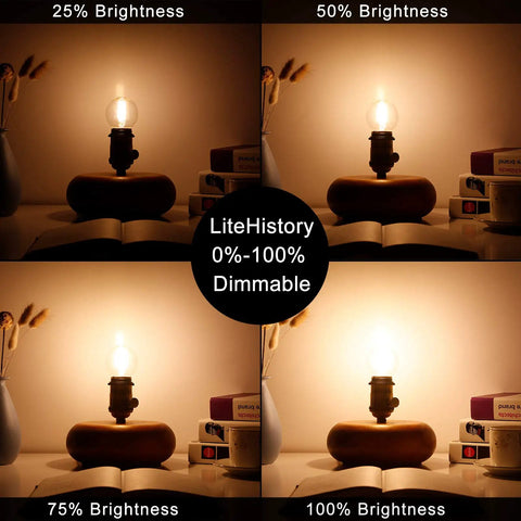 Dimmable G16.5 LED Bulb 4W 2700K Warm White 400 Lumens E26 Globe showing brightness levels in a cozy room setup.