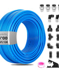 QITUO 1/4" blue air line kit with 52.5 ft (16 m) hose and 15 push-to-connect fittings