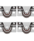 No Sweat Silent TPR Drawer Casters 4 Piece Heavy Duty Fixed Rolling Wheels For Office Cart And Cabinet Smooth Ride Replacement Hardware Flat Plate Mount Brackets in silver and brown color.