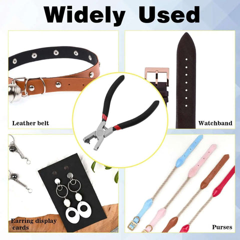 2.0mm Shoe Strap Hole Puncher for watch bands, leather belts, fabric, jewelry tags, earring cards, and purses with one-hand operation.