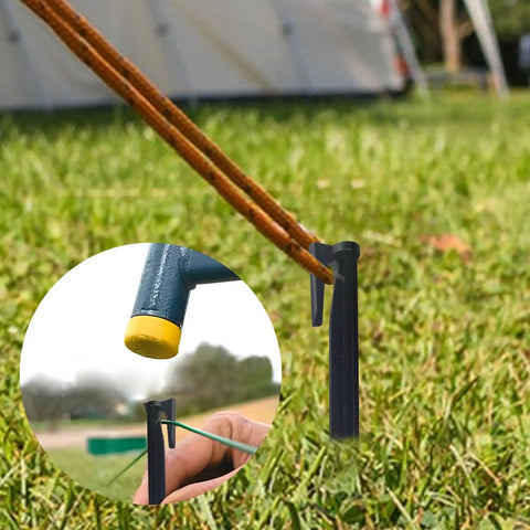 Heavy Duty Boundary Wire Pegs Straight Up Durable Portable Cable Stakes for Yard Setup with a yellow-tipped end for easy ground insertion.