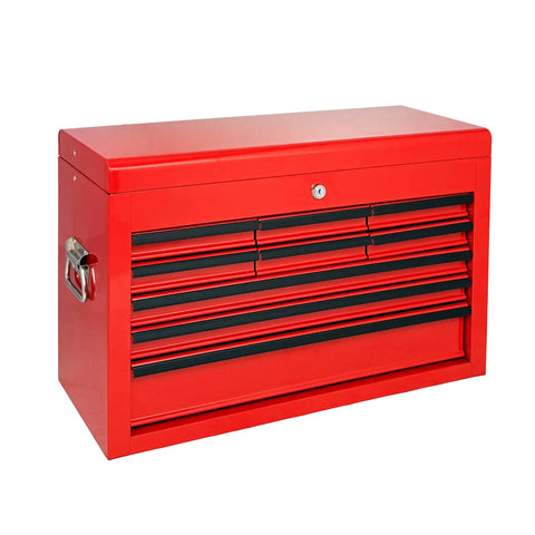 24 Inch Portable Metal Tool Box With Nine Ball Bearing Drawers And Slick Eva Linings For Sorted Gear Stash A Grab And Go Shop Ready Red Heavy Duty Workhorse For Garage Builds - front view.