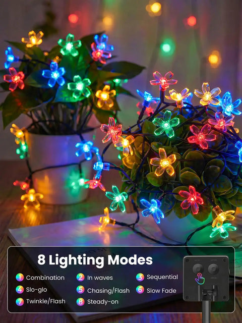 Solar Flower String Lights Outdoor Waterproof 50 LED Fairy Lights Sun Powered For Garden Fence Patio Yard Christmas Tree