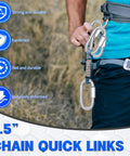 Person using 30 Pack M10 Quick Links And Three Eighths Inch Heavy Duty Locking Carabiners Set Four Inch Threaded Chain Link Connectors outdoors