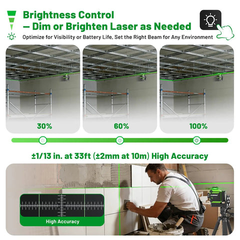 Man using 360 Degree Self Leveling Laser Level For Outdoor Projects With Auto Tracking Motorized Base Pulse Mode Fixed Point Pivot Alignment Thirteenth Inch Precision Lazer Leveler Adjustable Brightness Remote Receiver Ideal For Solo DIY Framing And Layouts indoors for precise alignment.