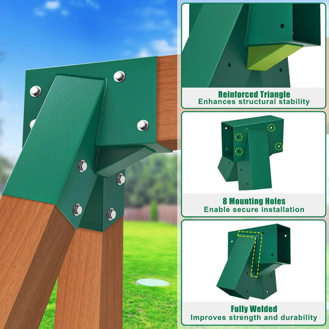 A Frame Swing Set Brackets Kit With Four Adjustable Base Brackets For Uneven Ground Heavy Duty Swingset Hardware For 4x4 Legs And 4x6 Beam DIY End Bracket System In Green