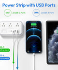 15 Ft Extension Cord With Flat Plug 6 Outlet Power Strip With 4 USB Ports 2 USB C Indoor Use For Home Office Dorms Long Cord Reaches Distant Outlets 45 Degree Plug Keeps Bottom Receptacles Free, USB ports