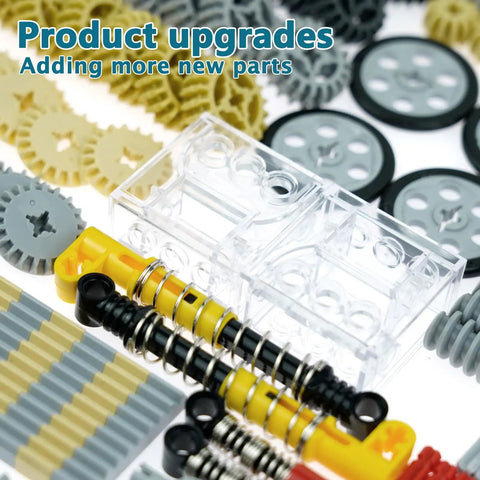Close-up of Gears Axles Pins Set For Technic Compatible Building Blocks Motors Wheels Tires Chain Link Connectors Shock Absorber
