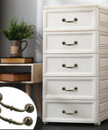 8 Pack Antique Bronze Drop Bail Drawer Pulls 3.5 Inch Center Hole Vintage Dresser Handles With Screws on white dresser