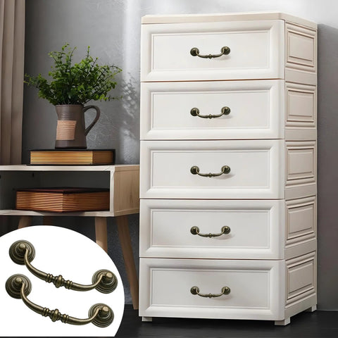8 Pack Antique Bronze Drop Bail Drawer Pulls 3.5 Inch Center Hole Vintage Dresser Handles With Screws on white dresser