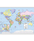 World side of Two Sided United States And World Desk Map 13 By 18 Laminated For Students with colorful political details.