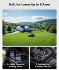 Beast Robot Lawn Mower For Large Yards Up To Six Acres With AI Vision RTK Navigation mowing a vast green lawn with hills in background