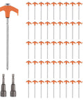 Fifty Pack Eight Inch Screw In Tent Stakes Heavy Duty Ground Stakes With Hex Head Driver Metal Pegs Spikes For Camping Garden Yard Orange
