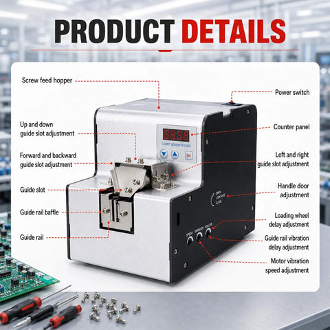 Heavy Duty Automatic Screw Feeder Machine With Smart Precision Counting Capabilities showing control panel and adjustment features.