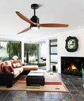 52 Inch Wood Ceiling Fan With Lights For Indoor And Outdoor Use Remote Control 6 Speeds Moisture Resistant Ceiling Fan Ideal For Living Room Bedroom Kitchen Patio displayed in a modern living room