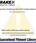 Warning note for fitment verification of Drop-In Front Right Wheel Bearing And Hub Assembly For 2021 2022 Kia Sorento HC Series