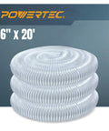 6 Inch By 20 Foot Ultra Flexible Clear PVC Dust Collection Hose Spiral Design Tough As Nails Heavy Duty shown coiled
