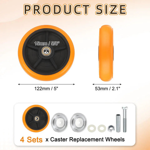 Built Tough Eight Inch Smooth Rolling Caster Wheels Replacement Four Pack Heavy Duty swivel caster wheel details and dimensions.