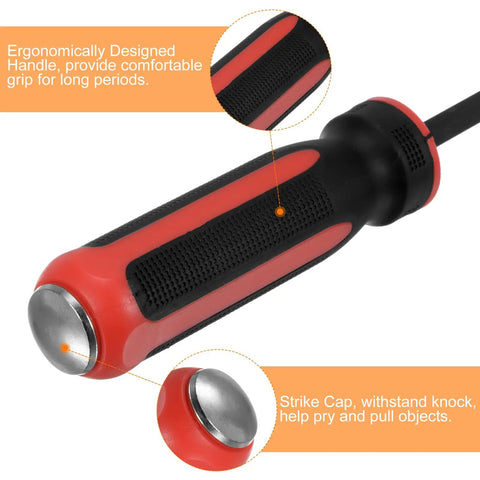 8 Inch Angled Tip Pry Bar Built Tough With CRV Steel Curved Screwdriver Pry Tool Strike Cap Non Slip Grip handle close-up