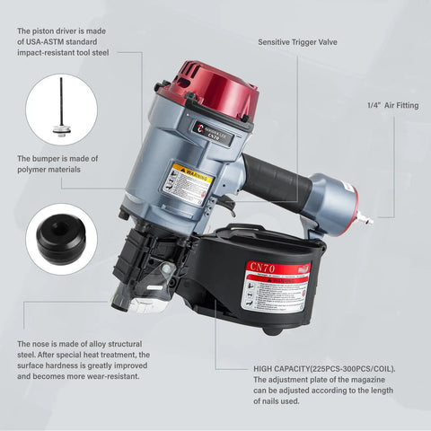 Air Coil Siding Nailer 15 Degree 1 3 4 Inch To 2 3 4 Inch For Wooden Pallets Packing And Fencing Fast Shooting Durable Tool