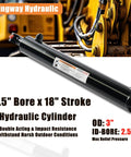 Heavy Duty Double Acting Hydraulic Cylinder By Kingway 2 Point Five Inch Bore Eighteen Inch Stroke Three Thousand PSI SAE Port