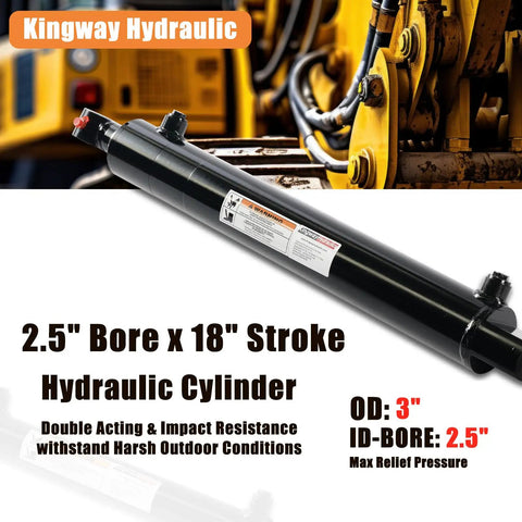 Heavy Duty Double Acting Hydraulic Cylinder By Kingway 2 Point Five Inch Bore Eighteen Inch Stroke Three Thousand PSI SAE Port