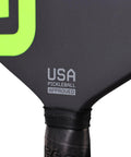 Close-up of G3 Powerband Pickleball Paddle With 16mm Core, Carbon Fiber Face, showing USA Pickleball approved marking.