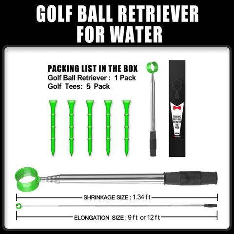 Telescopic Golf Ball Retriever 12 Foot And 9 Foot Stainless Steel Shaft With Two Sided Pickup Unbreakable Head in packaging