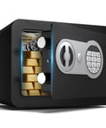 Slick Compact Home Safe Box With Coin Slot And Digital Keyboard Personal Safe for money and documents, open with valuables inside.
