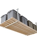 Adjustable Garage Ceiling Storage Rack Kit 33x34 Inches Overhead Shelf Bracket White Frees Floor Space For Bins Luggage And Bulky Gear With Over 30 Cubic Feet Capacity