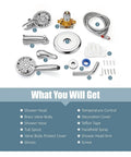 Dual Shower Head And Handheld Spray System With Tub Spout, Rain Shower Head, 8 Settings, Chrome Finish components layout.