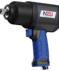 Half Inch Air Impact Wrench With 7000 RPM Free Speed, Steel Hammer Case, shown with blue grip