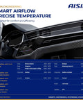 AISIN engineering dashboard showcasing smart airflow control and vehicle compatibility for various car models