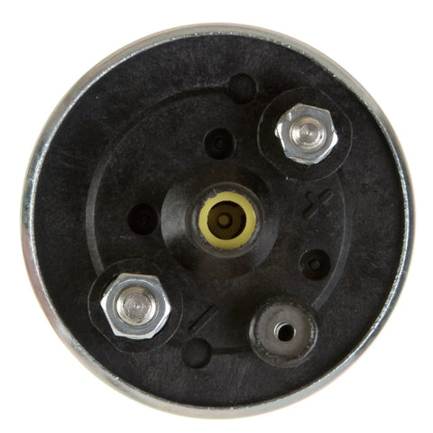 Bottom view of FE0486 Electric Fuel Pump Replacement for Cars and Trucks, illustrating connection points and design.