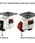 Tough As Nails Leveling Casters 4 Pack With Slick Poly Wheels And Thick Nbr Rubber Pads Rock Solid Plate Mounted Base side view of PE and iron material casters