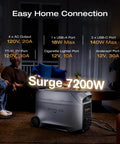 Delta 3 Ultra Plus Portable Power Station With 3072Wh LiFePO4 Battery in living room, showcasing ports and 7200W surge capacity.