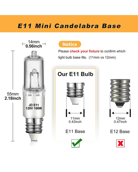 JDE11 120V 100W Halogen Mini Candelabra Bulbs T4 E11 2700K Warm White Dimmable For Ceiling Fans Chandeliers And Table Lamps