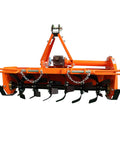 Front view of 3 Point 49 Inch Rotary Tiller Attachment For Cat 1 Tractors, PTO Driven Cultivator With Replaceable L Shaped Tines