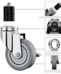 4-Inch Table Casters Set Of 4 With Expanding Stem Stainless Steel Locking Non Marring Rubber Wheels close-up with parts labeled