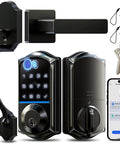 Eight In One Fingerprint Smart Door Lock With Integrated Touchscreen Keypad And Heavy Duty Zinc Alloy Handle Designed For Seamless Keyless Entry Hella Secure Matte Black Edition