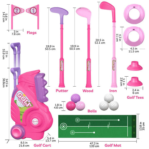 Toddler Golf Set For Kids Aged 2 To 4 Boys And Girls Upgraded Golf Clubs With Cart Putting Mat Indoor Outdoor Play Toy Safe Durable Plastic Pink Birthday Gift.