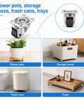 1 Inch Swivel Caster Wheels 8 Pack Mini Furniture Rollers With Self Adhesive Mounts Stainless Steel Nylon Core used under flower pots and storage boxes.