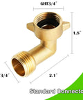 Two Pack Brass 90 Degree Garden Hose Elbow Connectors for Three Quarters Inch Hoses Heavy Duty Hose Adapters with Two Washers