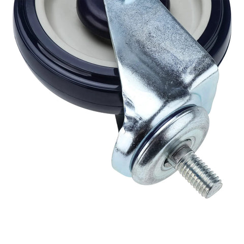 Close-up of a Four Pack 5 Inch Shopping Cart Replacement Wheel With Threaded Stem Caster Half Inch Diameter Thirteen Threads Per Inch One Inch Long