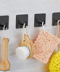 No Drill Stainless Steel Adhesive Hooks Waterproof Shower Hooks For Hanging Loofah Towels Robes Black 4 Pack with items